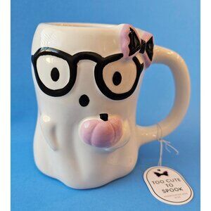 Pasteloween Halloween Girl Ghost Mug With Glasses And Bow 18 Oz. Mug Pink Pastel